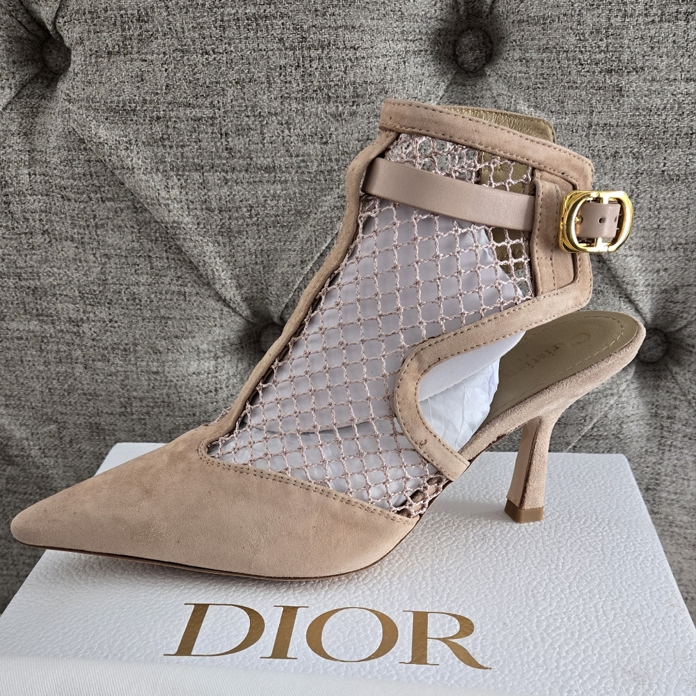 Dior Slingback Pump Tan Suede Leather Mesh Size 41